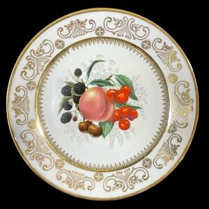 Vintage 1980s Ba Aria East Germany Dessert Plate with Golden and Fruits Pattern